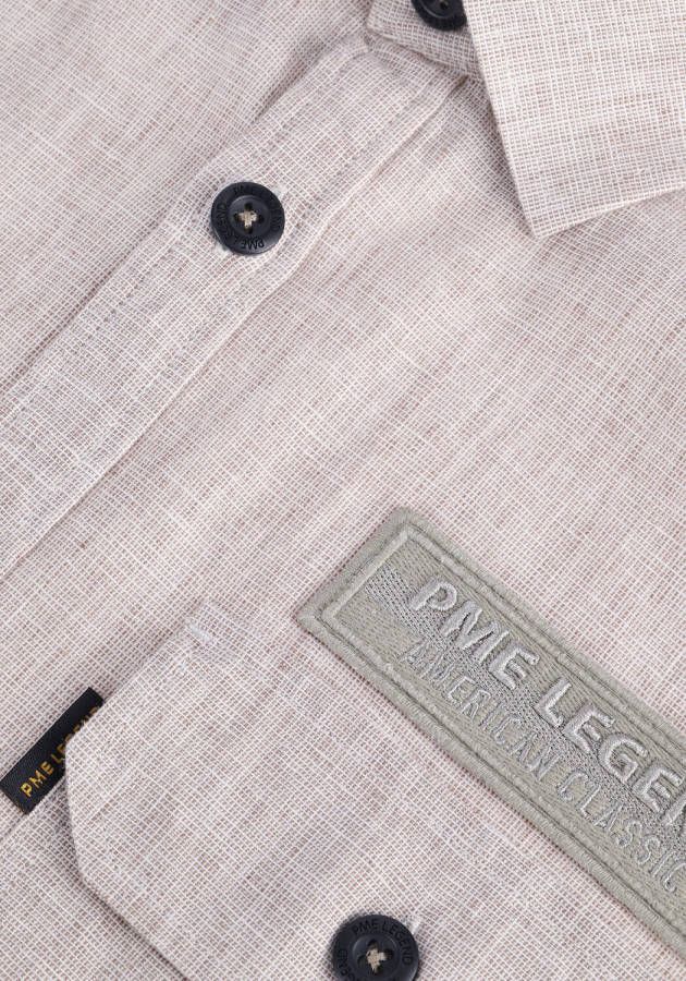 PME Legend Beige Casual Overhemd Short Sleeve Shirt Ctn Linen Fil A Fil