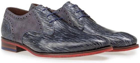 Floris van Bommel leren veterschoenen grijs/blauw