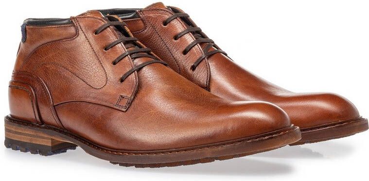 Floris van Bommel leren veterboots cognac